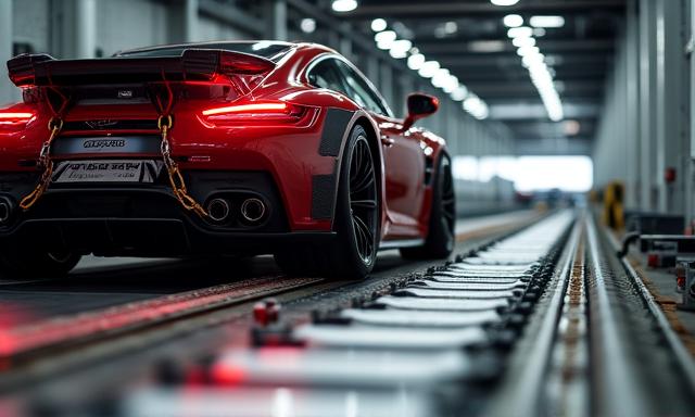 Mașină sport pe standul de testare dyno